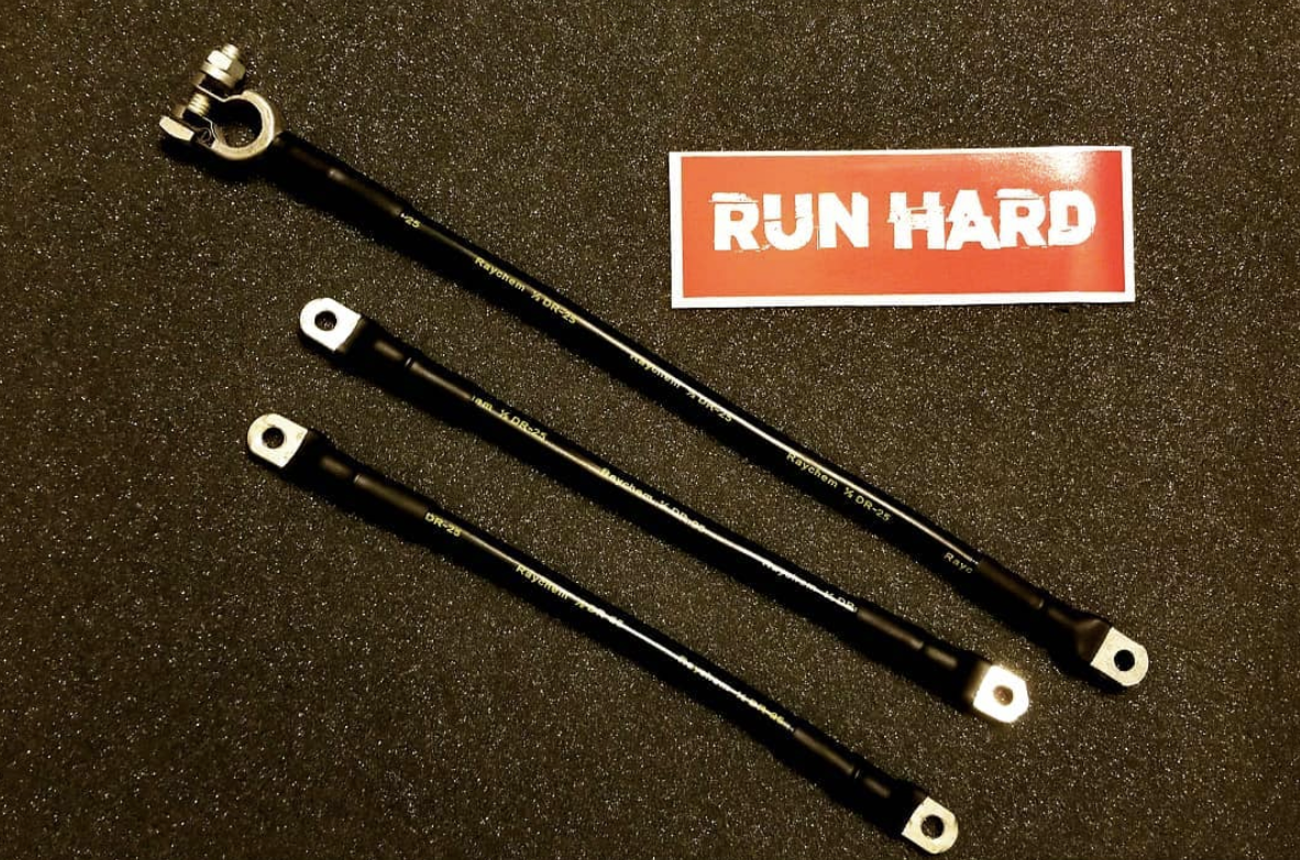 Three beefy cables with hardcore terminals for the FA5 Civic from RUNHARD Industries.